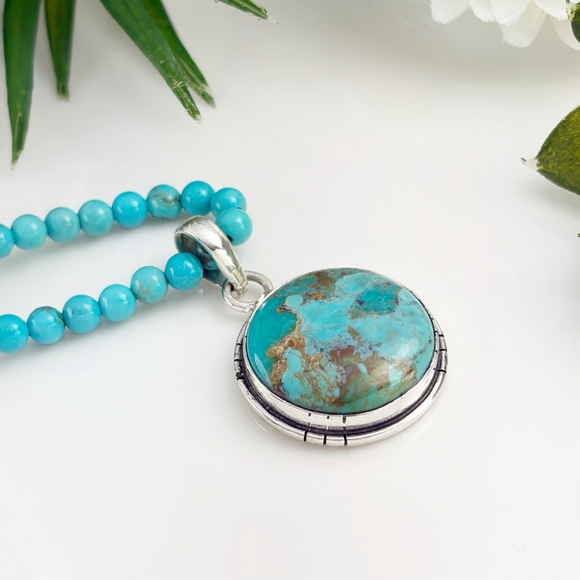 Mohave Turquoise Pendant Necklace Sterling Silver 925 Boho Southwest - Picture 3 of 8